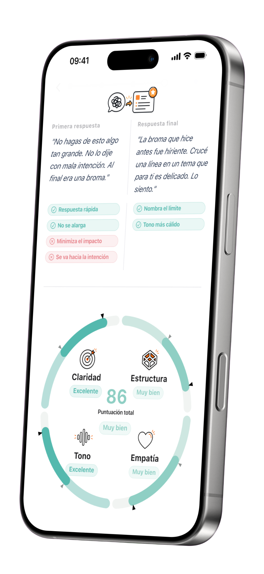 Clarity Coach app screenshot showing feedback phase