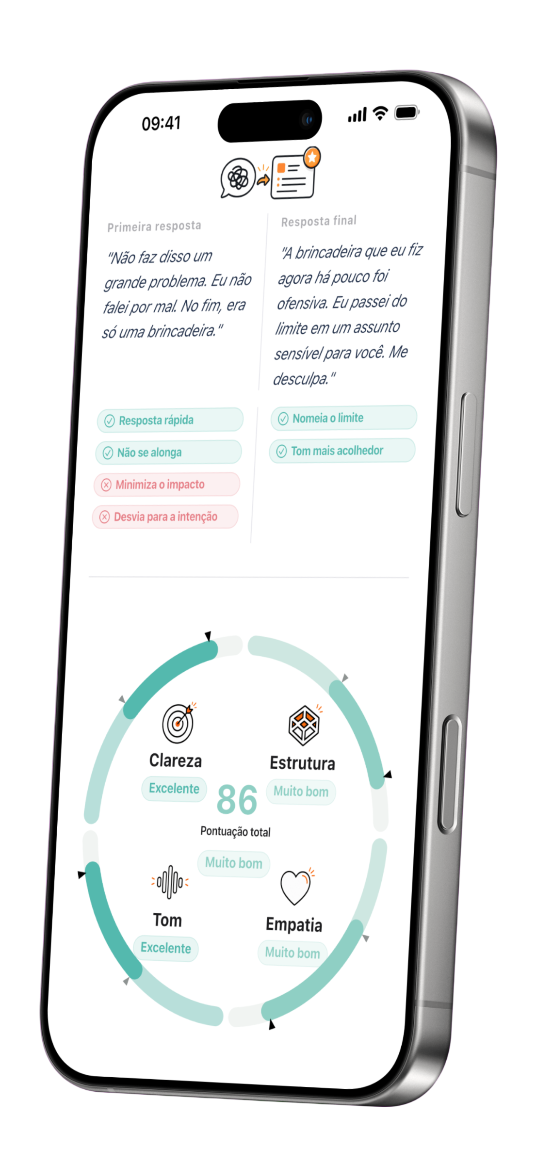 Clarity Coach app screenshot showing feedback phase