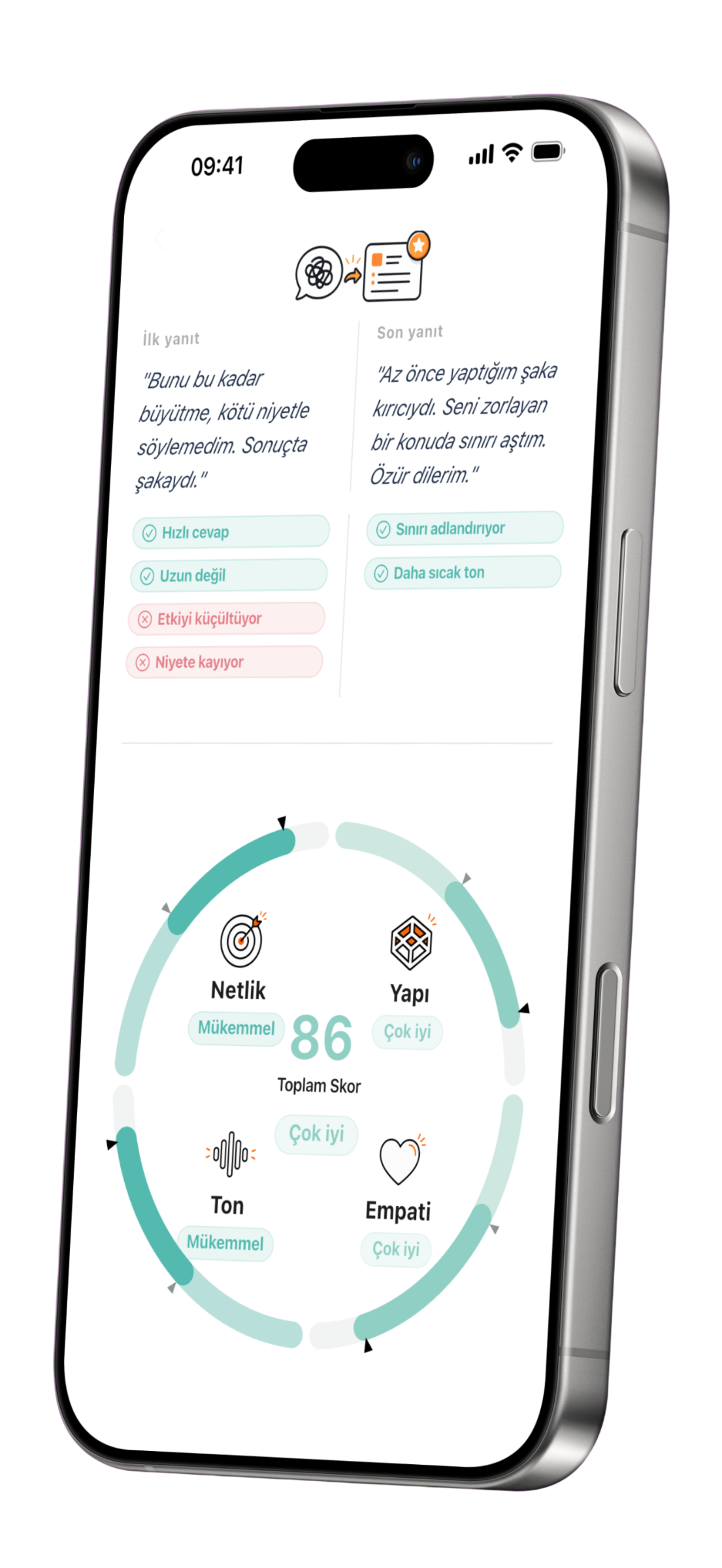 Clarity Coach app screenshot showing feedback phase